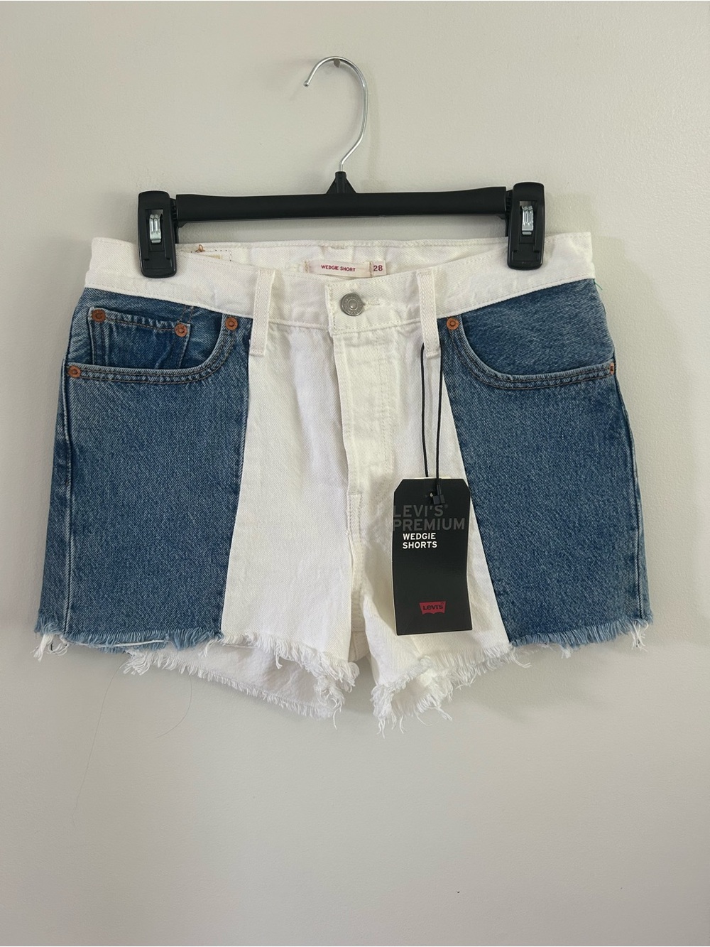 Levi’s Premium Two Tone Patchwork Panel Wedgie Fit Button Fly Denim Shorts 28